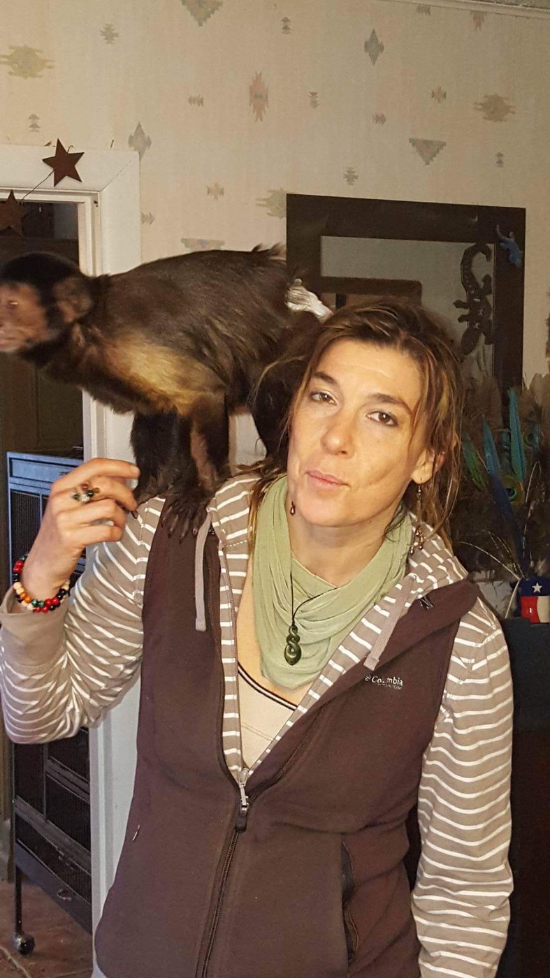 Juliette with a rescued capuchin